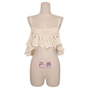 Free People Free Bird Ivory Crochet Cropped Tank Top Sz Small